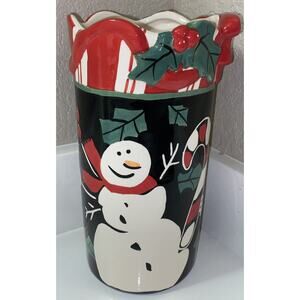 Nicole Engblom Large Ceramic Art Hand Painted Christmas Vase Snowman Gingerbread